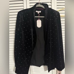 Nanette Lepore Black Velvet Crystal-Studded Open Blazer